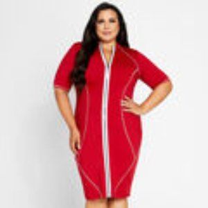 ASHLEY STEWART RED ZIP FRONT KNIT DRESS 2X